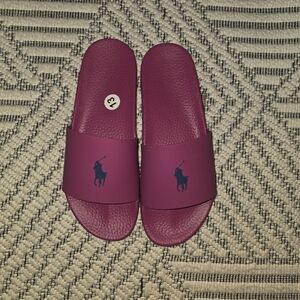 Polo by Ralph Lauren Magenta Slide Sandals with Navy Logo